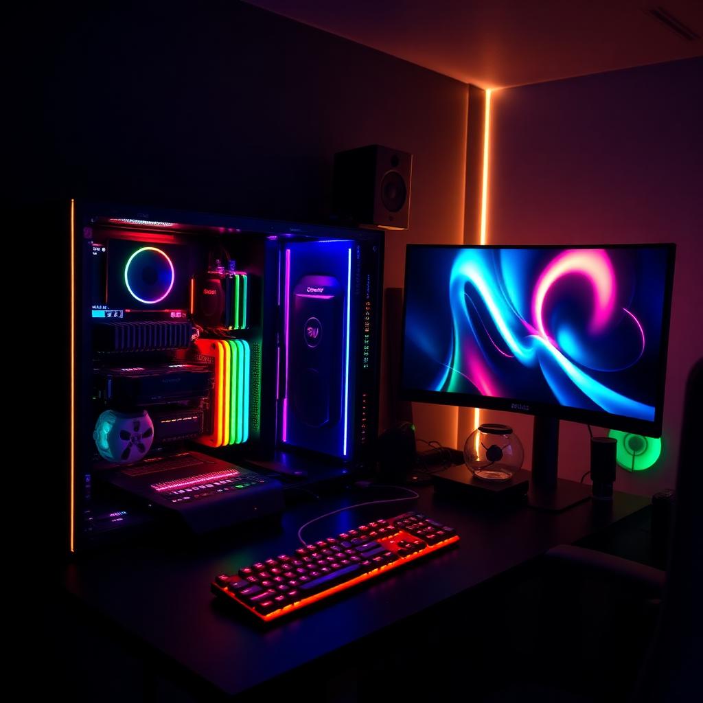 Setup gamer completo com iluminação RGB